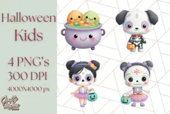 Kawaii Halloween Clipart Cute Kids and Candy Elements Png Product Image 1