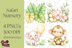 Pastel Safari Jungle Baby Animals PNG Clipart, Nursery Product Image 1