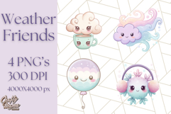 Kawaii Weather Clipart PNG, Cute Pastel Weather Icons Product Image 1