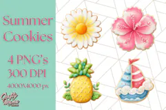 Summer Iced Cookie Clipart PNG, Cute Tropical Cookies Product Image 1