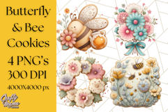 Summer Cookie Png, Bee, Butterfly &amp; Flower Cookie Clipart Product Image 1