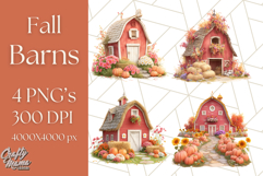 Fall Barn Clipart PNG With Pumpkins and Flowers, Autumn Png Product Image 1