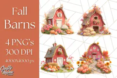 Fall Barn Clipart PNG With Pumpkins and Flowers, Autumn Png Product Image 1