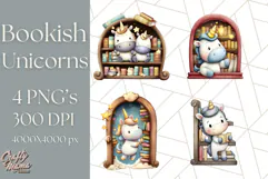 Magical Bookish Unicorn PNG Clipart Reading Books & Stories Product Image 1