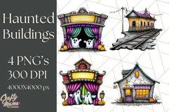 Halloween Buildings Clipart PNG, Haunted Houses Art Product Image 1