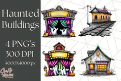 Halloween Buildings Clipart PNG, Haunted Houses Art Product Image 1