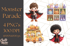 Halloween Costume Parade Clipart PNG with Monsters Clip Art Product Image 1