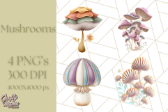 Mushroom Clipart, Realistic Forest Mushrooms PNG Product Image 1