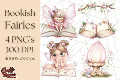 Bookish Fairy PNG Clipart, Whimsical Reading Elements Png Product Image 1