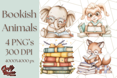 Bookish Animals PNG Clipart with Cozy Reading Elements Product Image 1