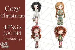 Cozy Christmas Clipart, Santa and Friends PNG Graphics Product Image 1