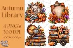 Autumn Library Clipart PNG, Cozy Fall Book Art Product Image 1