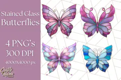 Stained Glass Butterfly PNG Colorful Clipart for Sublimation Product Image 1