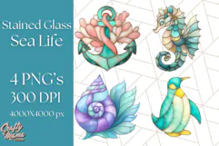 Stained Glass Sea Creatures PNG Clipart, Ocean Fantasy Product Image 1