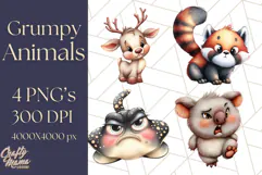 Adorable Angry Animals Clipart PNG, Cute Moody Faces Png Product Image 1