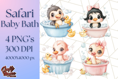 Safari Animal Babies in Bubble Baths, Cute Jungle Animal PNG Product Image 1