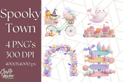 Pastel Halloween Town PNG Clipart, Spooky Shops & Homes Png Product Image 1