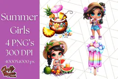 Chibi Summer Girls Clipart PNG, Bright Kawaii Summer Art Product Image 1