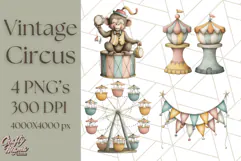Vintage Carnival Animals Clipart PNG, Retro Circus Elements Product Image 1