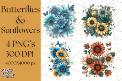 Sunflower and Butterfly PNG Clipart, Bright Jewel Tones Png Product Image 1