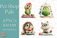 Pet Shop Clipart, Cute Big Eyed Animals, Kawaii Pets PNG Product Image 1