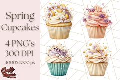 Cupcake Clipart with Florals and Pastel Frosting Png, Spring Product Image 1