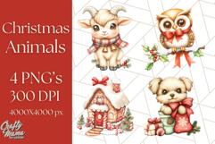 Vintage Christmas Clipart PNG, Cute Animals Holiday Elements Product Image 1