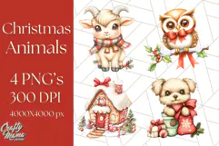 Vintage Christmas Clipart PNG, Cute Animals Holiday Elements Product Image 1