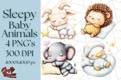Sleeping Baby Animals PNG, Cozy Pajama Bedtime Clipart Png Product Image 1