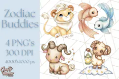 Zodiac Buddies Clipart PNG, Cute Astrology Clip Art Product Image 1