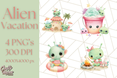 Alien Vacation Clipart PNG, Cute Summer Galaxy Art Clip Art Product Image 1
