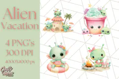 Alien Vacation Clipart PNG, Cute Summer Galaxy Art Clip Art Product Image 1
