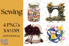 Floral Sewing Clipart PNG Vintage Sewing Elements Needlework Product Image 1