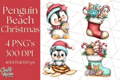 Christmas Penguins The Beach Clipart PNG, Tropical Holiday Product Image 1