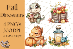 Fall Dinosaur PNG Clipart with Autumn Elements, Cute Dino Product Image 1