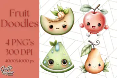 Fruit Doodles Clipart, Cute Cartoon Fruit PNG, Kawaii Food Product Image 1