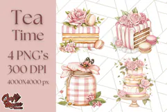 Pastel Tea Clip Art PNG with Sweets and Floral Accents Png Product Image 1