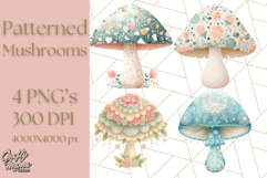 Dreamy Patterned Mushroom Clipart PNG, Forest Elements Png Product Image 1