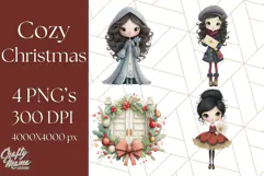 Cozy Christmas Clipart, Santa and Friends PNG Graphics Product Image 1