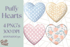 Pastel Puffy Patterned Hearts Clipart PNG, 3D Look Heart Png Product Image 1