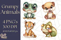 Adorable Angry Animals Clipart PNG, Cute Moody Faces Png Product Image 1