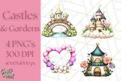 Princess Castle Clipart PNG, Enchanted Garden Artwork Product Image 1