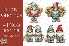 Farmer Gnome Clipart, Cute Farm Gnomes PNG Illustrations Product Image 1