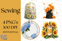Floral Sewing Clipart PNG Vintage Sewing Elements Needlework Product Image 1