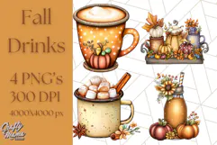 Fall Drink Clipart PNG, Cozy Autumn Cocoa and Latte Art Product Image 1