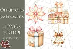 Vintage Christmas Ornaments and Presents PNG Holiday Clipart Product Image 1