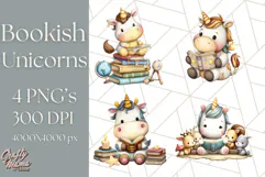 Magical Bookish Unicorn PNG Clipart Reading Books & Stories Product Image 1