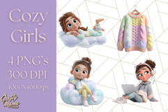Kawaii Cozy Girl Clipart PNG, Pastel Fall Cozy Aesthetic Product Image 1