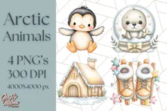 Cute Arctic Animal Clipart PNG, Cute Winter Animals Png Product Image 1