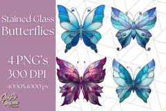Stained Glass Butterfly PNG Colorful Clipart for Sublimation Product Image 1